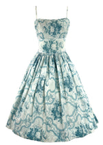 Vintage 1950s Blue Roses Scroll Cotton Sundress- New!