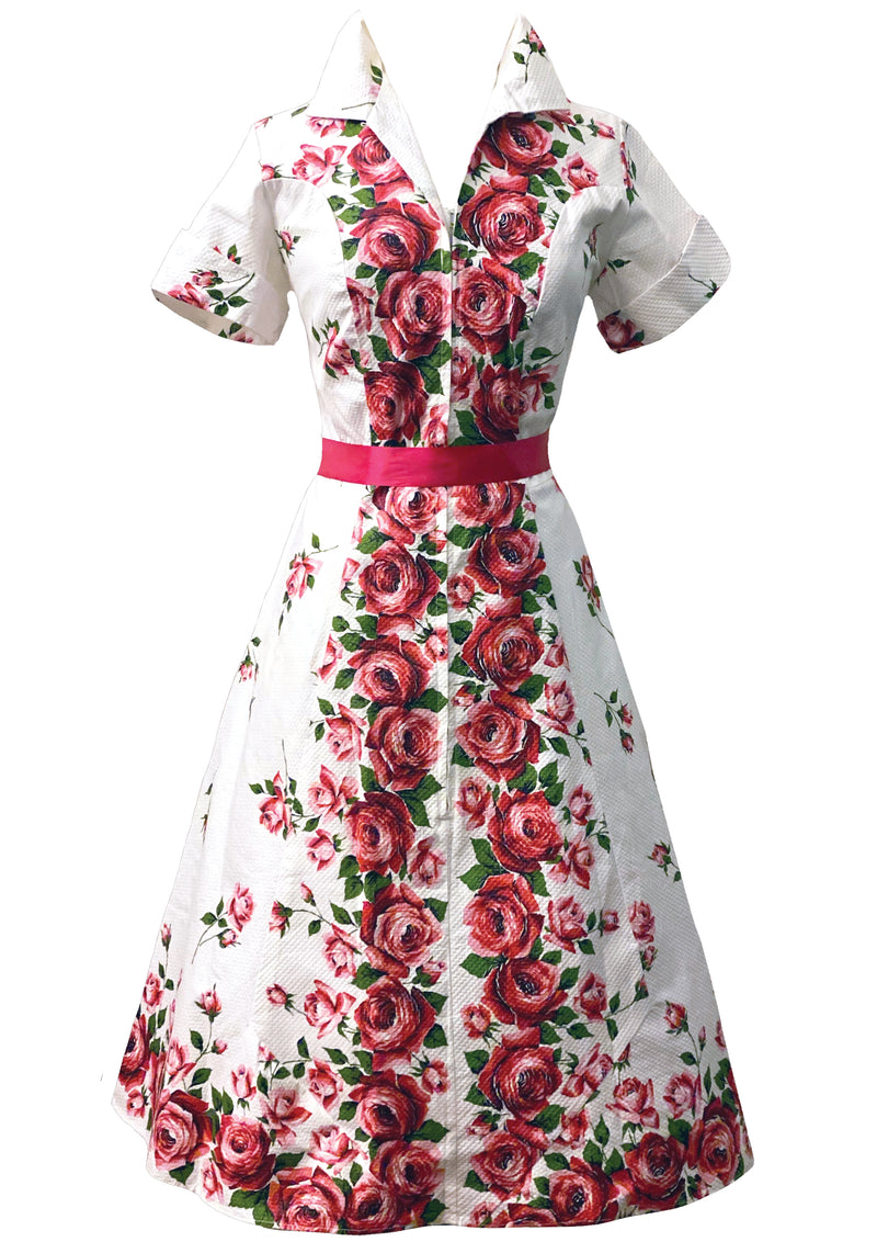 Sensational 1950s Red Roses Cotton Dress- New!