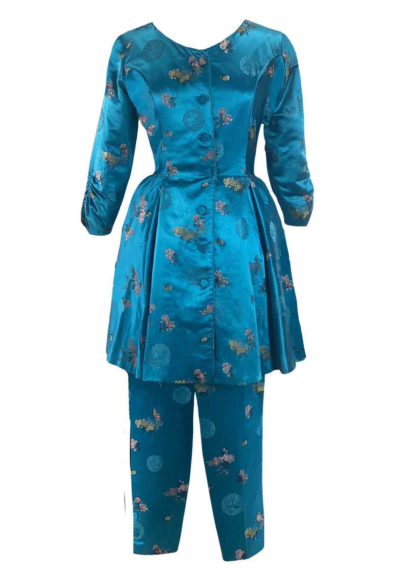 1950s Rose blue Brocade Hostess Pyjama Set- New!