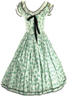 Late 1930s Early 1940s Green & White Floral Cotton Dress  - New!