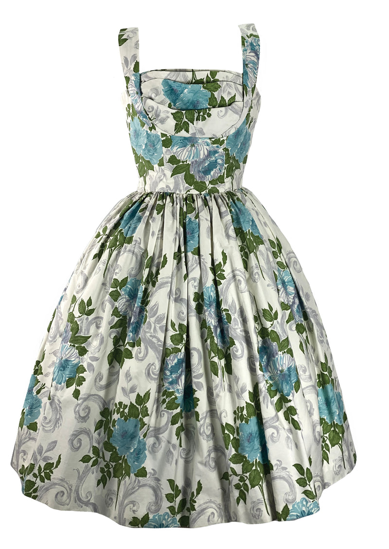 Fabulous 1950s Blue Roses Horrockses Designer Dress- New!