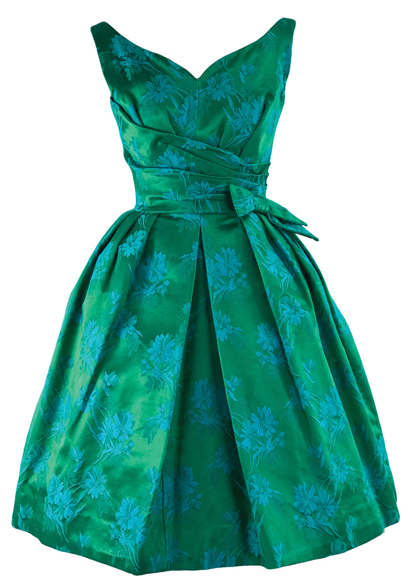 Late 1950s Early 1960s Green Floral Brocade Party Dress- New!