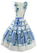 1950's Blue & White Floral Border Print Cotton Dress - New!