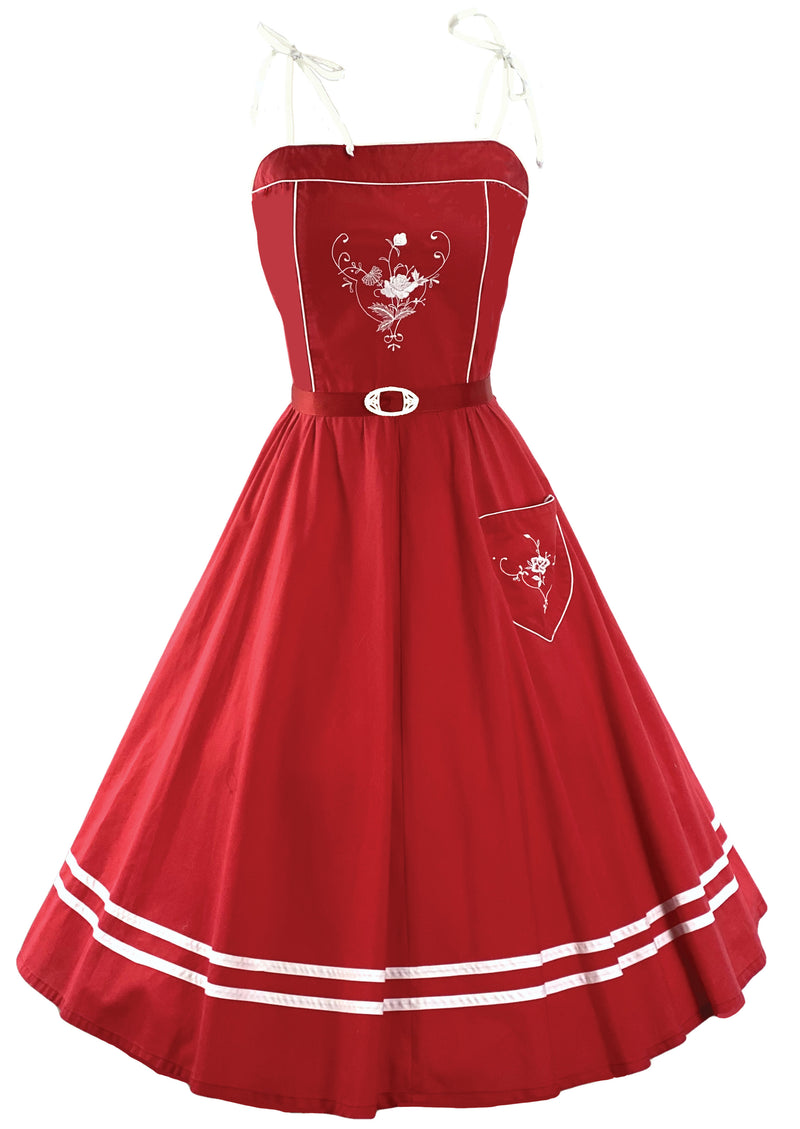 Vintage Nautical 1970s Red Cotton Sundress - New!