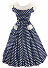 Striking 1950s Blue and White Polka Dot Cotton Dress- New!