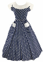 Striking 1950s Blue and White Polka Dot Cotton Dress- New!