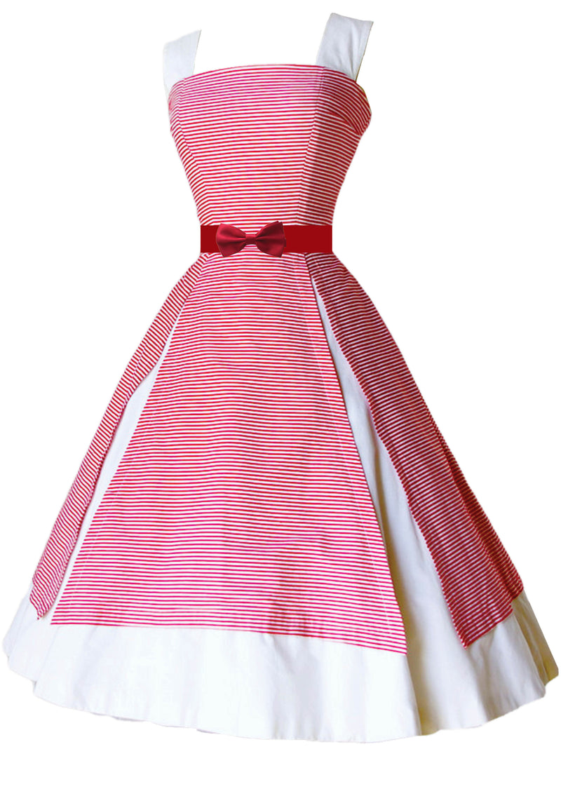 Vintage 1950s Red & White Designer Cotton Dress  - New!