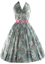 Vintage 1950s Pink and Blue Floral Rosebud Dress - New!