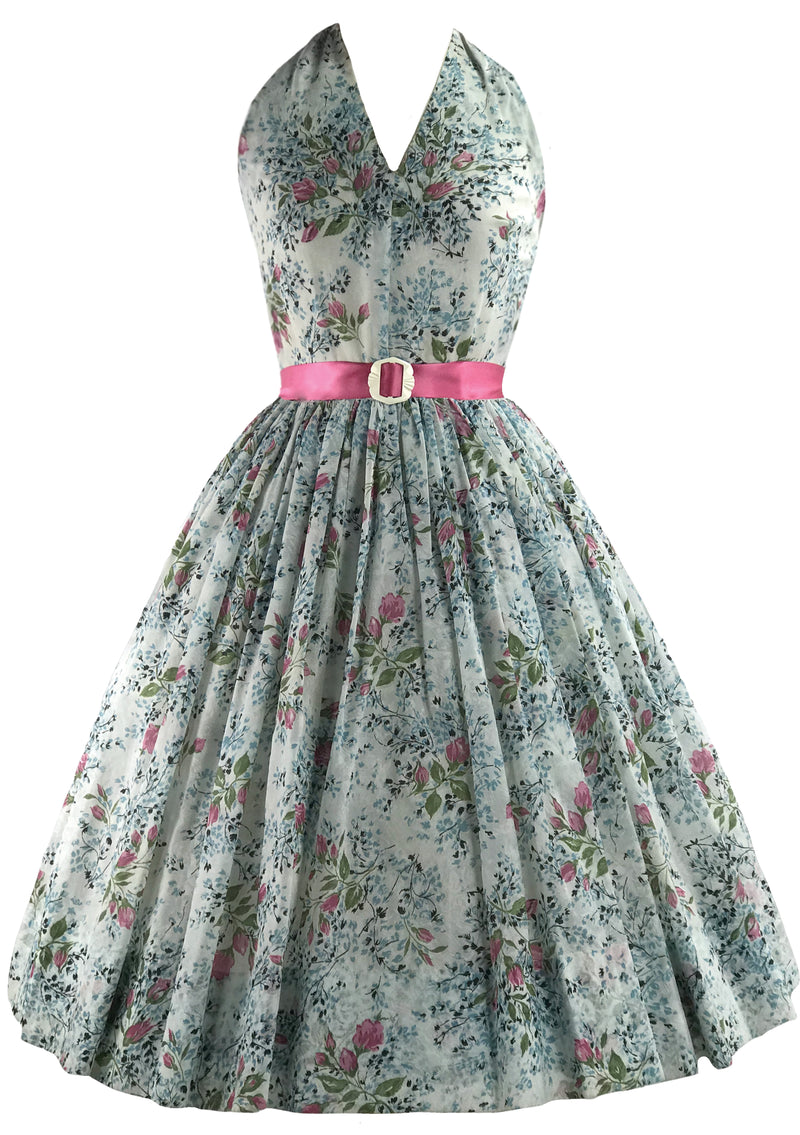 Vintage 1950s Pink and Blue Floral Rosebud Dress - New!
