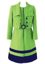 Vintage 1960s Lime Green & Navy Designer Ensemble - New!