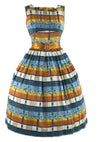 Vintage 1950s Striped Floral Cotton Dress- New!