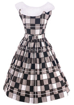 Early 1960s Chocolate & White Checkerboard Print Dress- New!