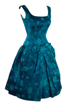 1950s Designer Frank Usher Teal Floral Brocade Cocktail Dress- New!