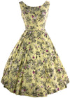 1950s Creamy Buttercup Yellow Cotton Dress with Rose Print- New!