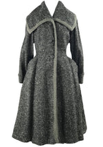 Vintage 1940s Charcoal Flecked Wool Princess Coat  New!
