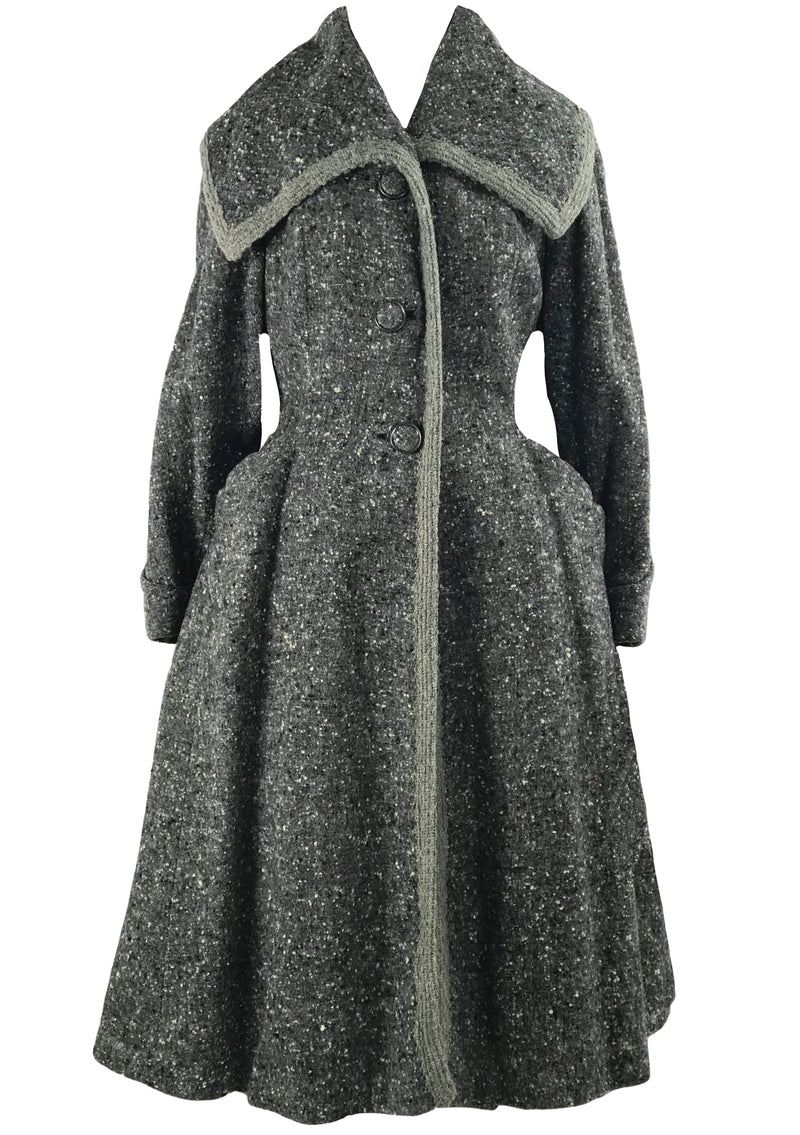 Vintage 1940s Charcoal Flecked Wool Princess Coat  New!