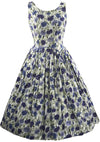 Vintage 1950s Blue Carnations Cotton Dress- New!