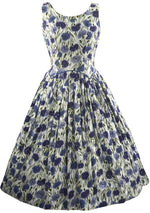 Vintage 1950s Blue Carnations Cotton Dress- New!
