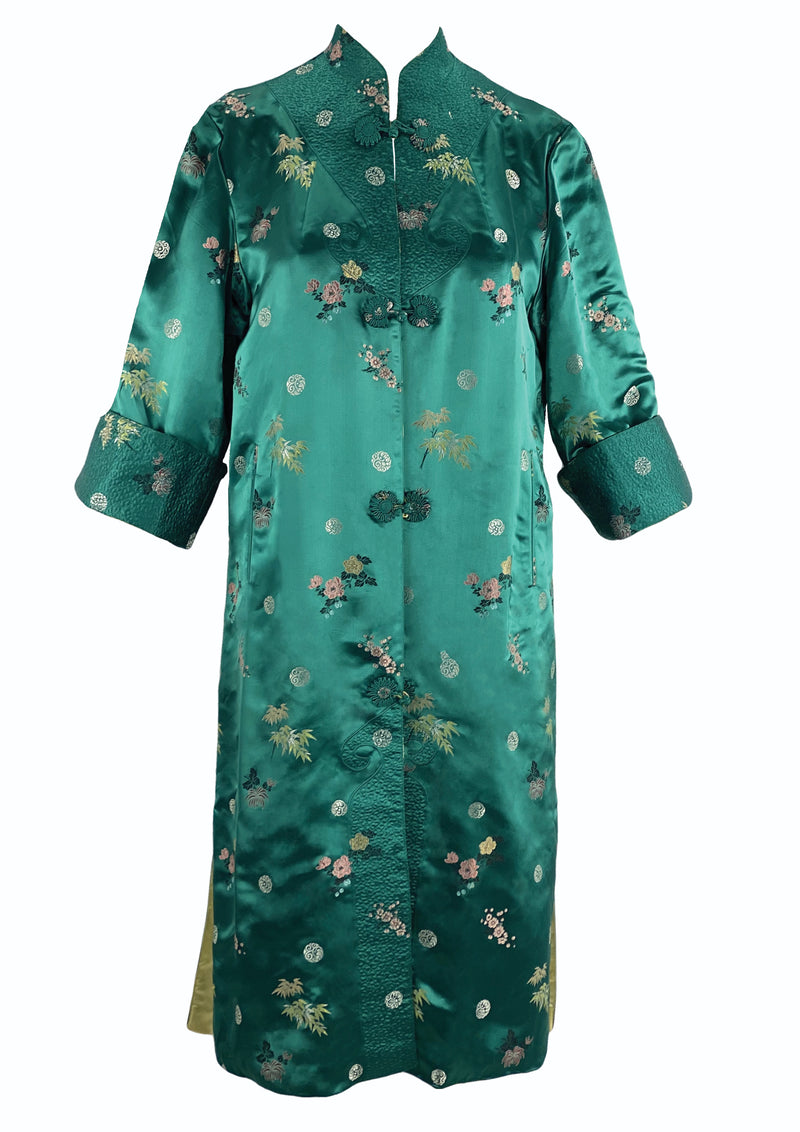 Vintage 1960s Chinese Floral Silk Satin Robe Coat- New!