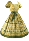 Original 1950s Gold & Green Cotton Grecian Print Dress - New!