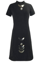 1960s Designer Black Wool Space Age Dress- New!