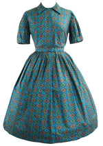 Late 1950s Early 1960s Blue Foulard Print Dress- New!