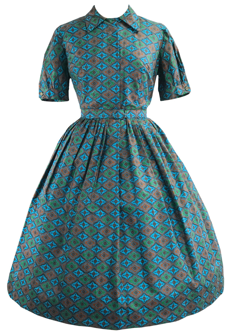 Late 1950s Early 1960s Blue Foulard Print Dress- New!