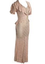 Glorious 1930s Pink Cotton Lace Gown and Bolero Ensemble - New!