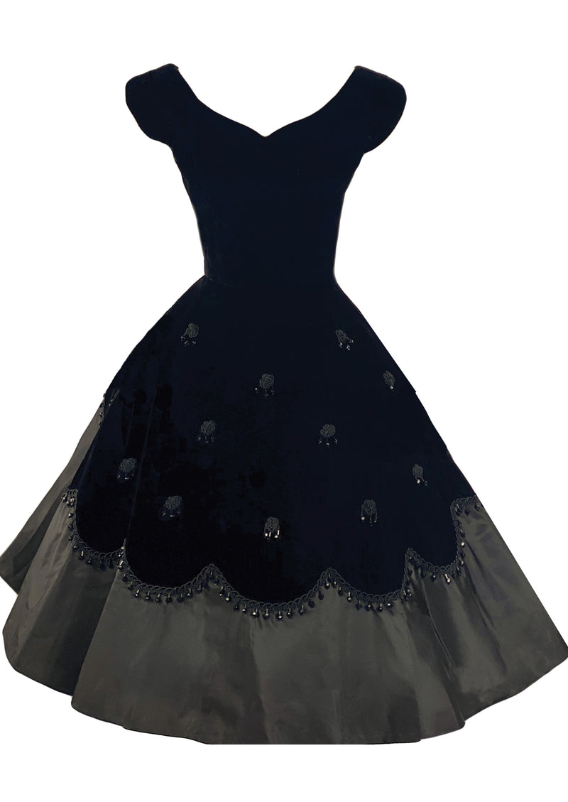 Vintage 1950s Beaded Black Velvet and Taffeta Cocktail Dress - New! Coutura Vintage Vintage 1950s Beaded Black Velvet and Taffeta Cocktail Dress - New! Coutura Vintage