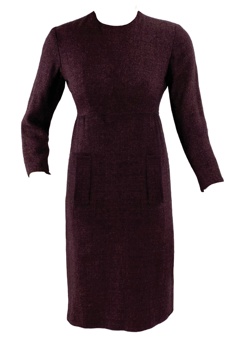 Vintage 1960s Merlot Coloured Flecked Wool Dress- New!