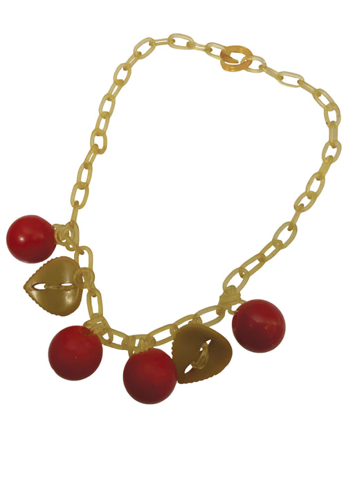 1940s Red Bakelite Cherries Necklace with Celluloid Chain- New! (ON HOLD)