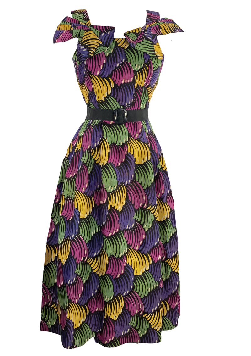 Vintage 1940s Novelty Print Silk Taffeta Dress - New!