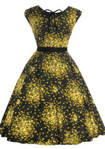 Vintage 1950s Black Cotton with Golden Sprays- New!