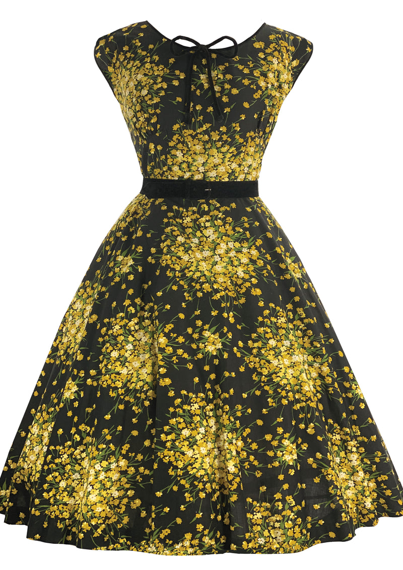 Vintage 1950s Black Cotton with Golden Sprays- New!