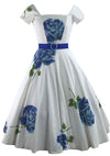 1950s Huge Blue Long Stem Roses Pique Dress - New!