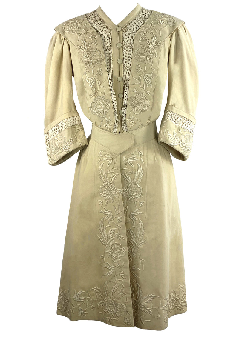 Spectacular 1900s Embroidered Cream Wool Coat- New!