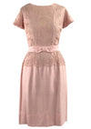 Vintage 1950s Pink Linen Blend Dress with Lace Inserts  - New!