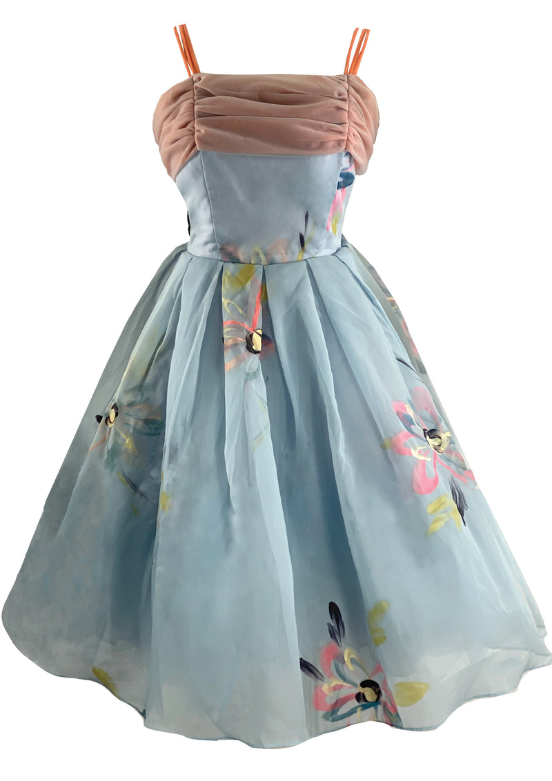 Late 1950s Early 1960s Hand Painted Party Dress Ensemble- New!