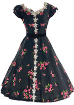 Vibrant 1950s Pink Oriental Poppies Cotton Dress- New!