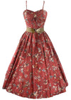 Vintage 1950s Watermelon Pink Floral Cotton Dress- New!