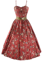 Vintage 1950s Watermelon Pink Floral Cotton Dress- New!