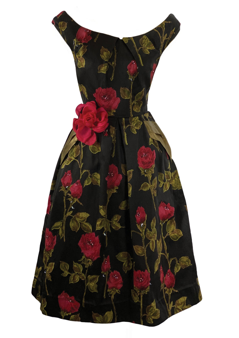 Vintage 1950s Designer Raoul Couture Red Roses Dress- New!