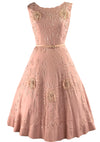 Vintage 1950s Pink Linen Applique Flowers Dress- New!