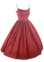Late 1950s Garnet Coloured Dotted Swiss Fabric Dress- NEW!
