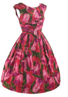 Vibrant 1950s Abstract Pink Tulips Cotton Dress - New!