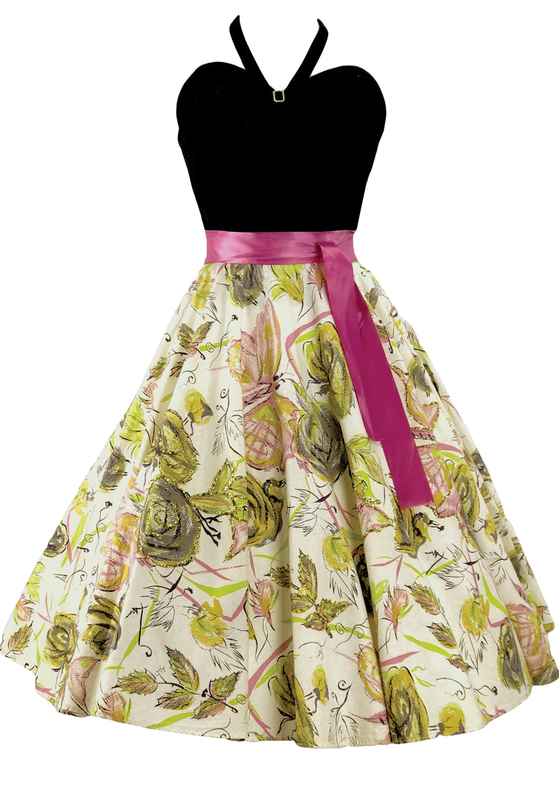 1950s Green Roses, Pink Butterflies & Glitter Skirt - New!