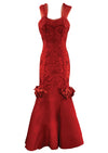 1950s Red Taffeta 3D Appliqué Gown- New!