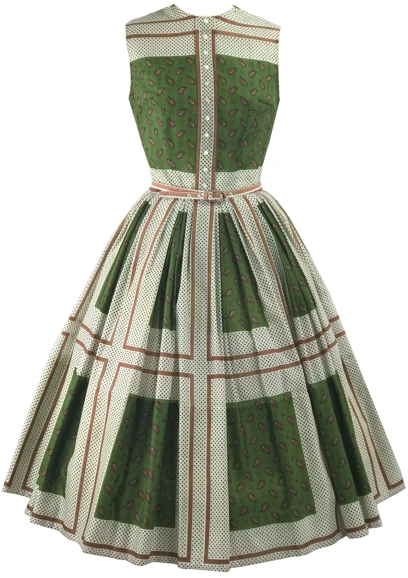 1950s Paisley Colour Block Cotton Designer Dress - New!