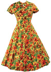 Pretty 1950s Orange Hibiscus Floral Cotton Dress - New!