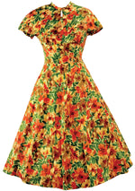 Pretty 1950s Orange Hibiscus Floral Cotton Dress - New!